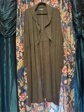 Bucket List Olive Green Long Open Front Draped Cardigan L